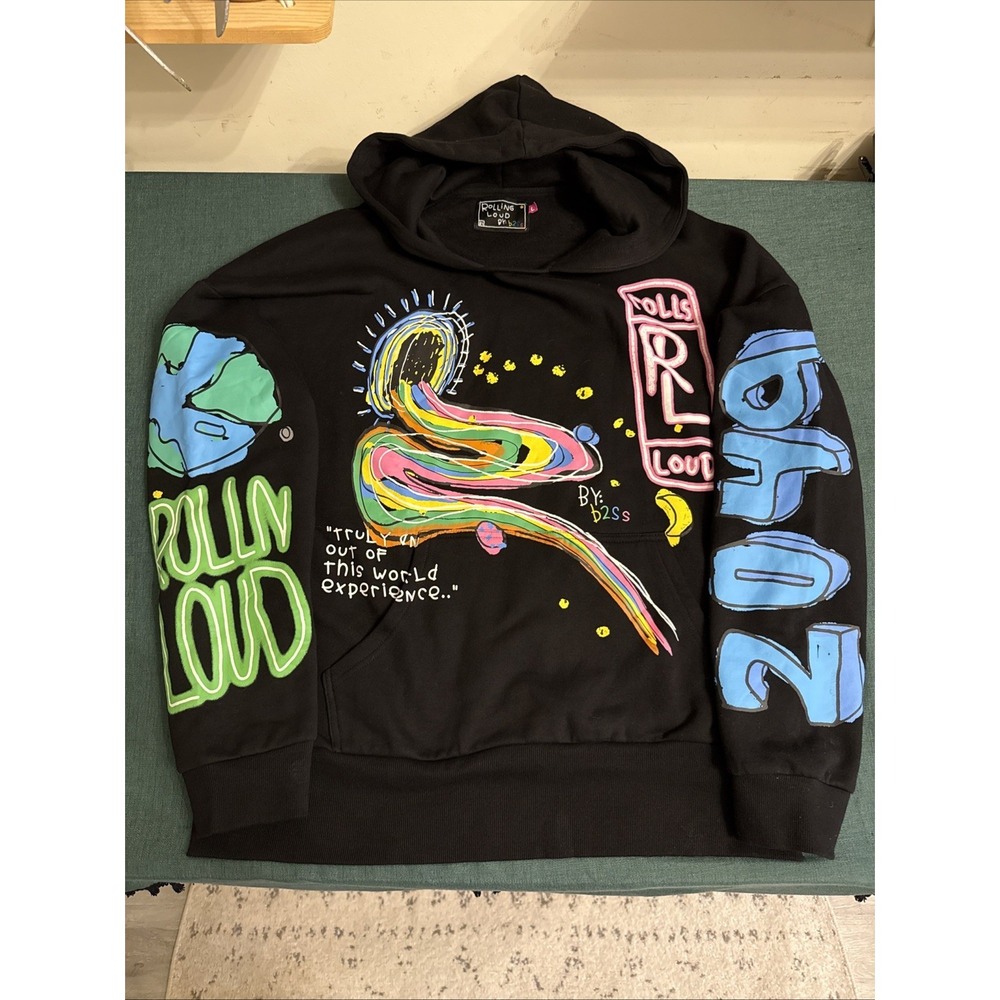 Rolling Loud b2ss Urban Outfitters Hoodie Black Graphic Pullover Mens L 2019